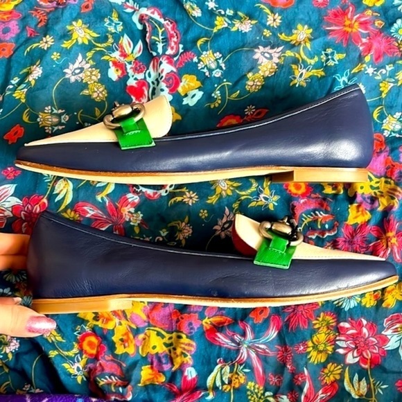 Brand New Ferca 81 Genuine Leather Ivory Blue Green Slip On Flats Buckle Loafers - Picture 9 of 16